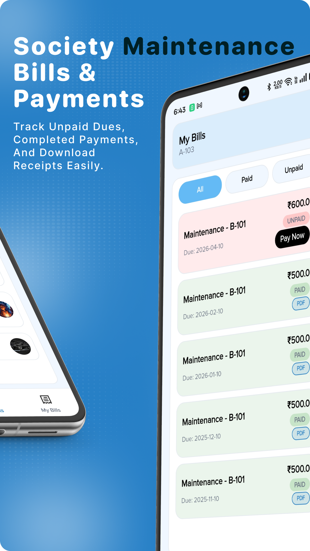 Society maintenance bills and payments